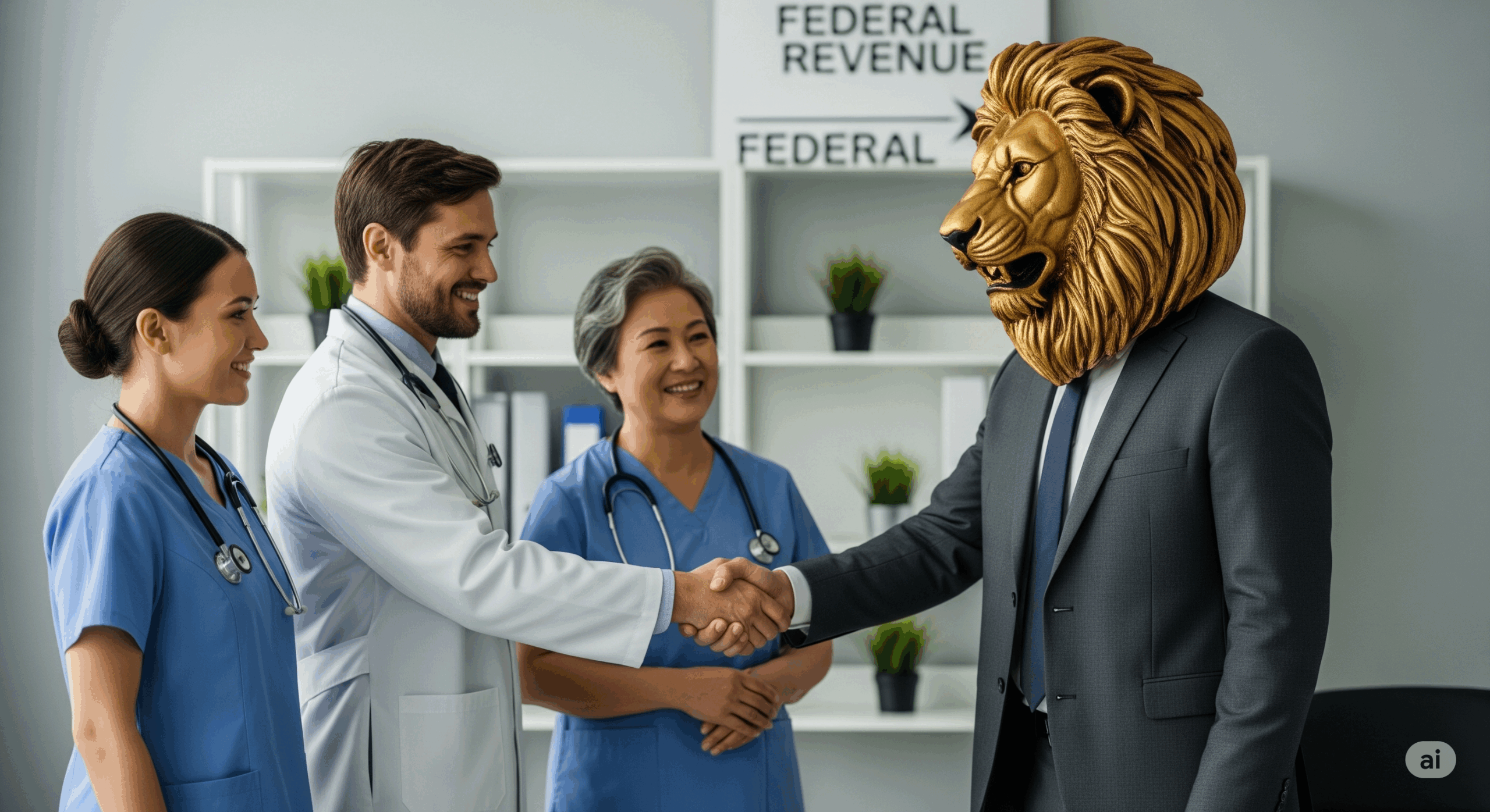 Leao-com-profissionais-da-saude